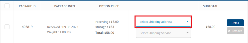 selecting shipping addresses in cart mymallbox