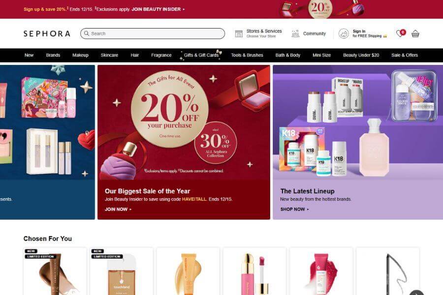 sephora usa website homepage screenshot
